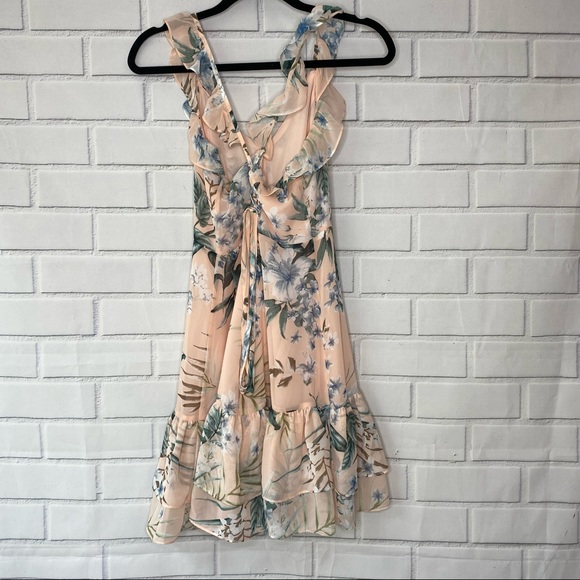 Lulu’s Sunrise Journey Blush Pink Floral Print Ruffled Lace-Up Dress - Picture 4 of 10